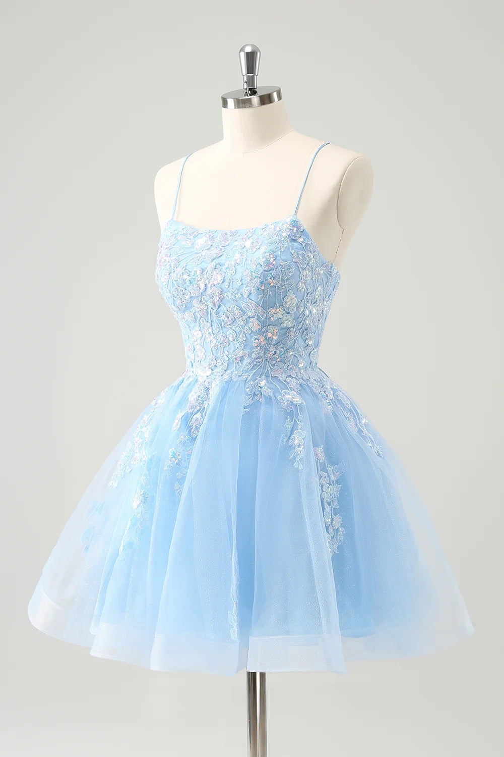 OKBBN Elegant Shiny A-line Thin Shoulder Strap with Sparkling Short Back Strap Homecoming Dresses