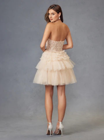 OKBBN Elegant Short Off Shoulder A-line Layered Homecoming Dresses