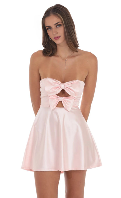 OKBBN Elegant Short Satin Double Bow Hollow Homecoming Dresses