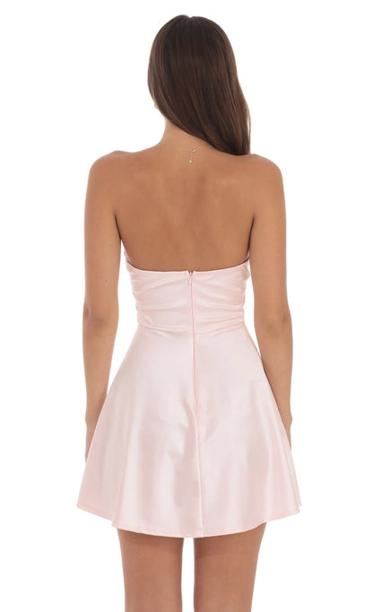 OKBBN Elegant Short Satin Double Bow Hollow Homecoming Dresses