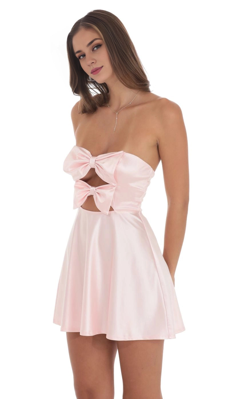 OKBBN Elegant Short Satin Double Bow Hollow Homecoming Dresses