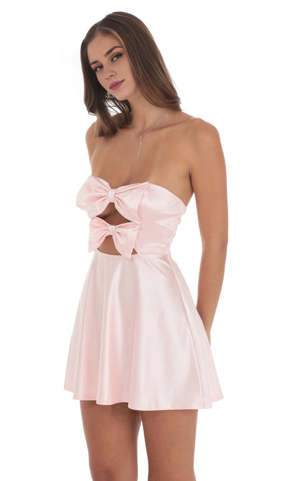 OKBBN Elegant Short Satin Double Bow Hollow Homecoming Dresses