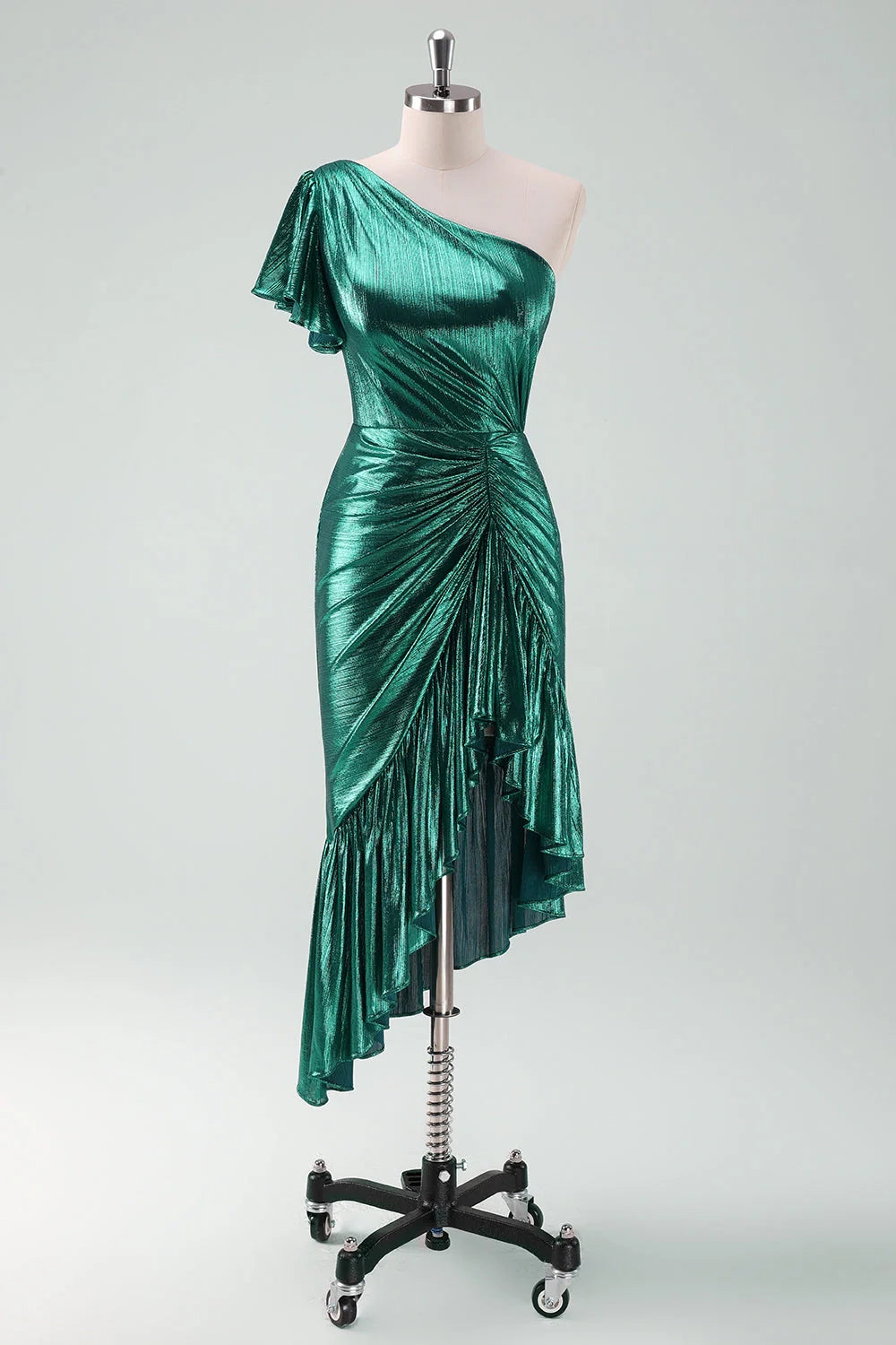 OKBBN Elegant Shoulder Lotus Leaf Edge Mermaid Fold Asymmetric Homecoming Dresses