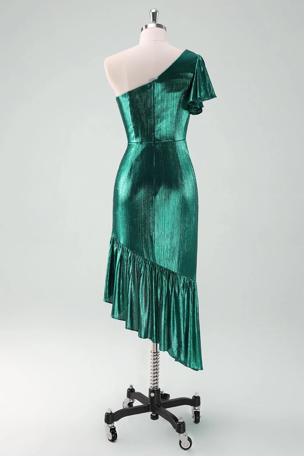 OKBBN Elegant Shoulder Lotus Leaf Edge Mermaid Fold Asymmetric Homecoming Dresses