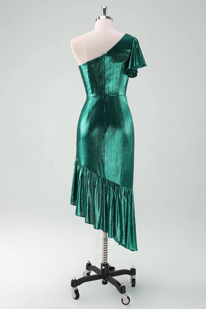 OKBBN Elegant Shoulder Lotus Leaf Edge Mermaid Fold Asymmetric Homecoming Dresses