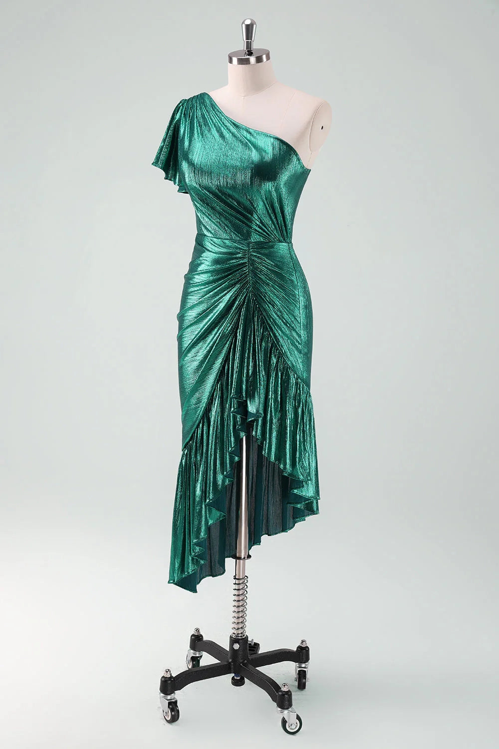 OKBBN Elegant Shoulder Lotus Leaf Edge Mermaid Fold Asymmetric Homecoming Dresses