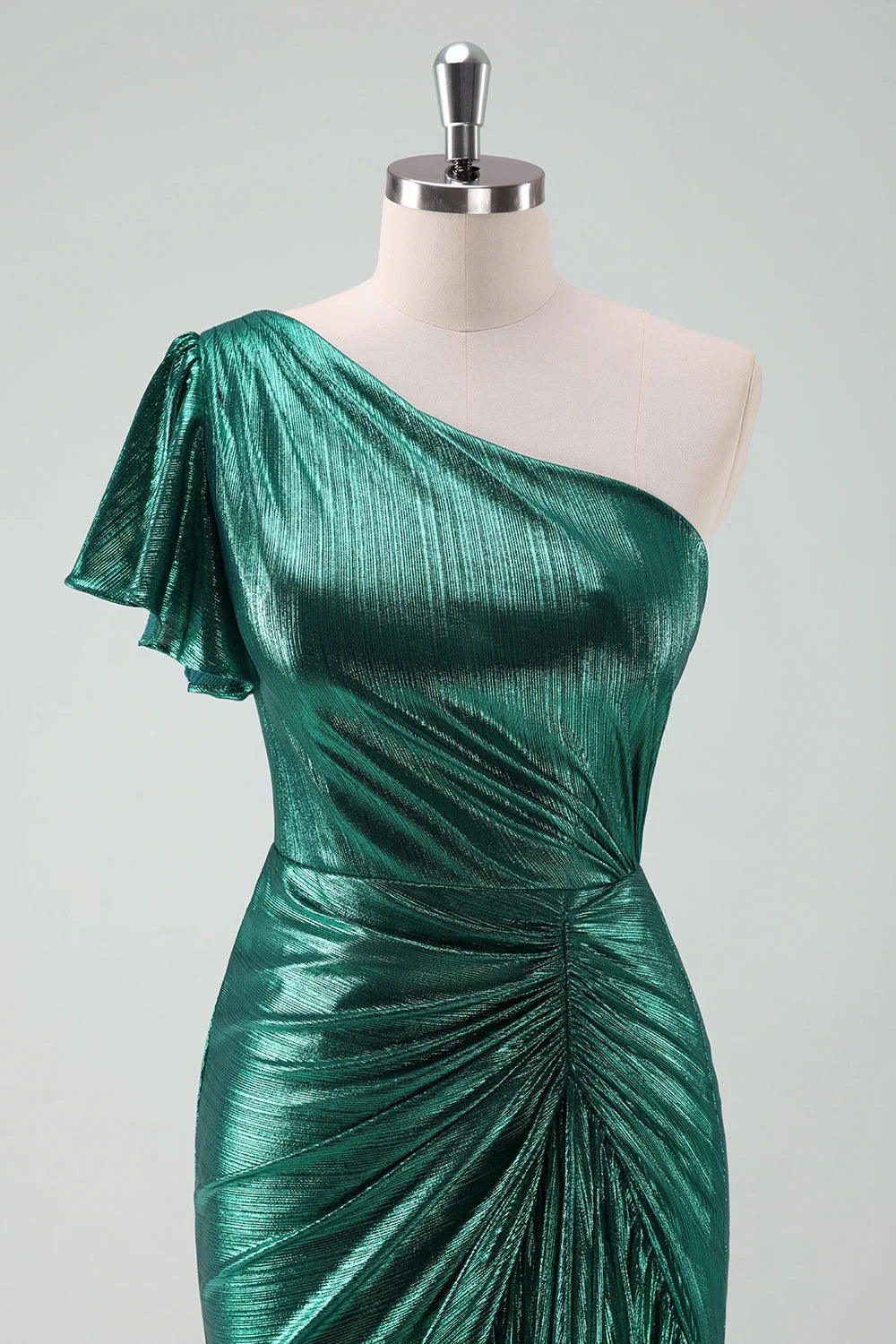 OKBBN Elegant Shoulder Lotus Leaf Edge Mermaid Fold Asymmetric Homecoming Dresses