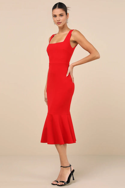 OKBBN Elegant Square Collar Horn shaped Medium length Homecoming Dresses
