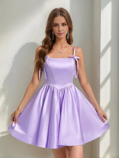 OKBBN Elegant Square Neck Sleeveless Short Bow Mini Homecoming Dresses