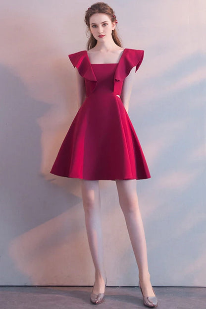 OKBBN Elegant Square Neck Sleeveless Short Ruffle Homecoming Dresses