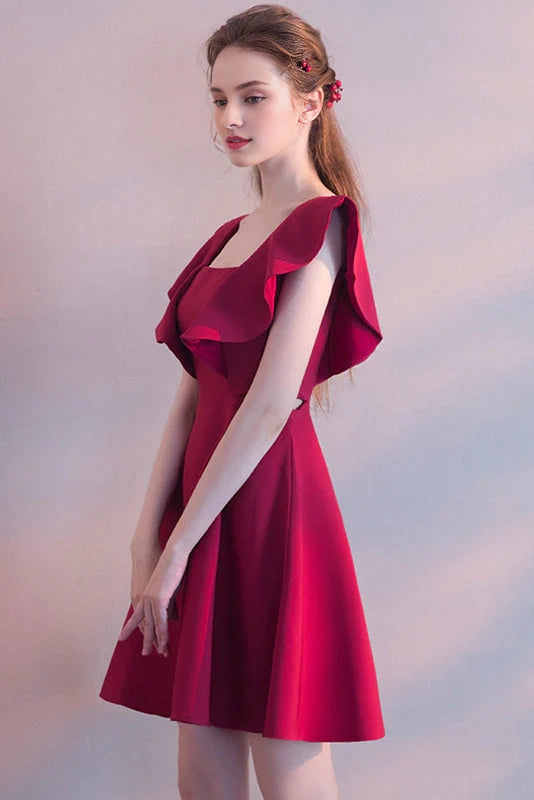OKBBN Elegant Square Neck Sleeveless Short Ruffle Homecoming Dresses