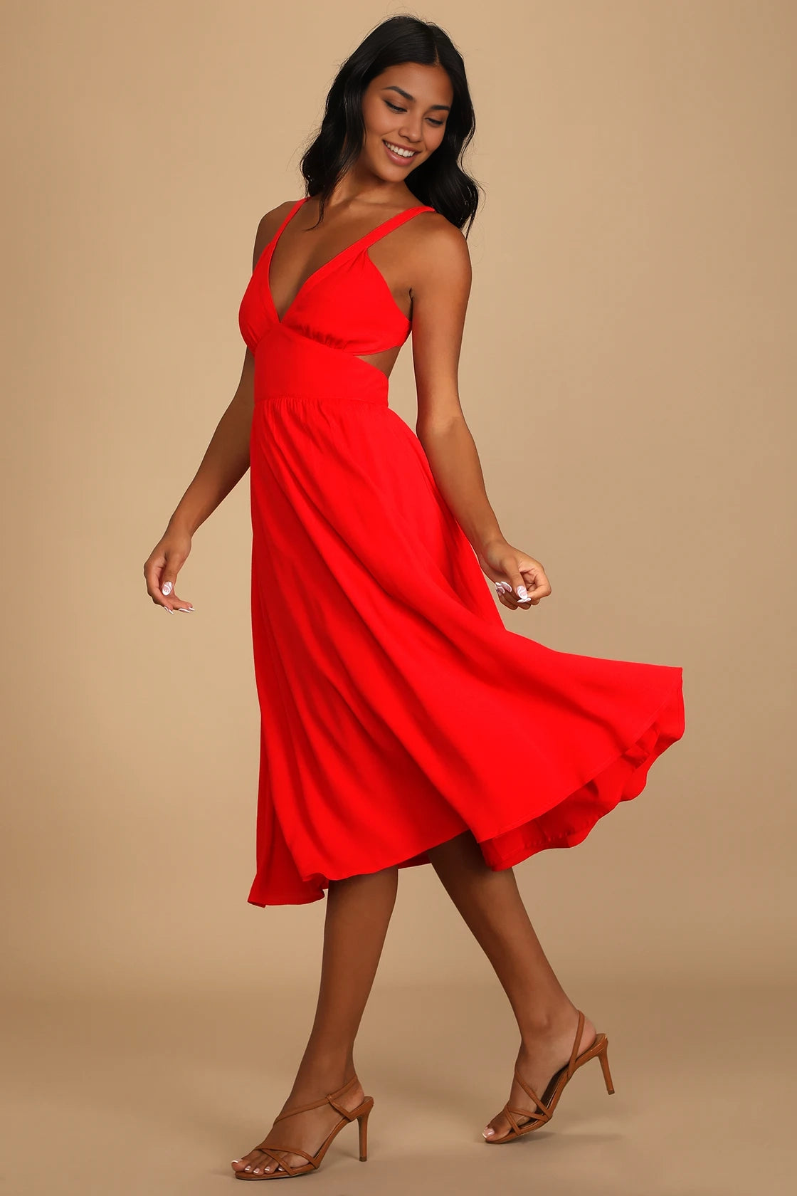 OKBBN Elegant Strap Pocket Medium length V-neck Homecoming Dresses