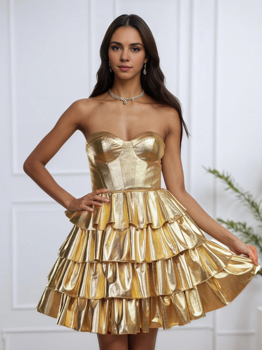 OKBBN Elegant Sweetheart Layered Off Shoulder A-line Homecoming Dresses