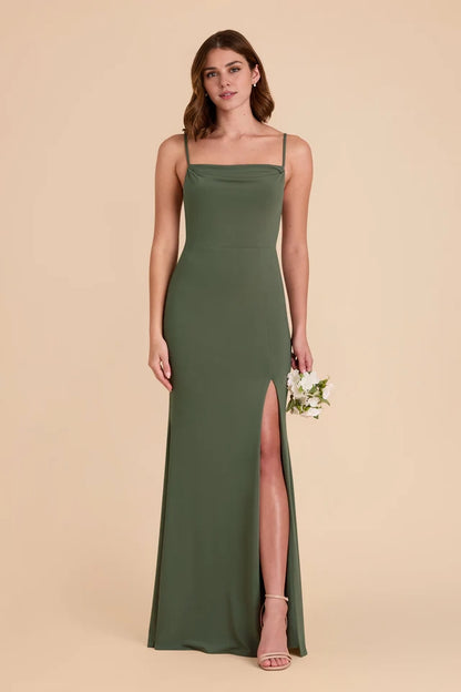 OKBBN Elegant Thin Adjustable Shoulder Strap Tight Pendant Neck Collar with Split Prom Dresses
