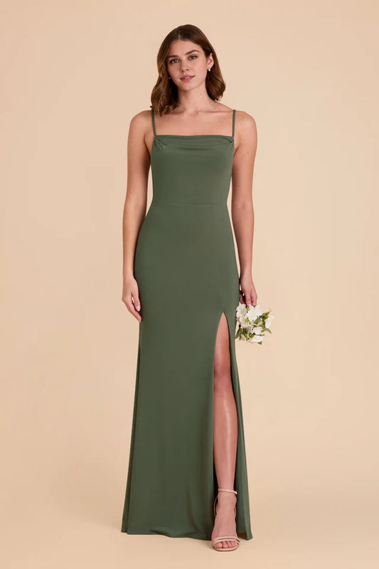 OKBBN Elegant Thin Adjustable Shoulder Strap Tight Pendant Neck Collar with Split Prom Dresses