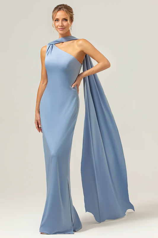 OKBBN Elegant Tight One Shoulder Ribbon Sleeveless Slimming Bridesmaid Dresses