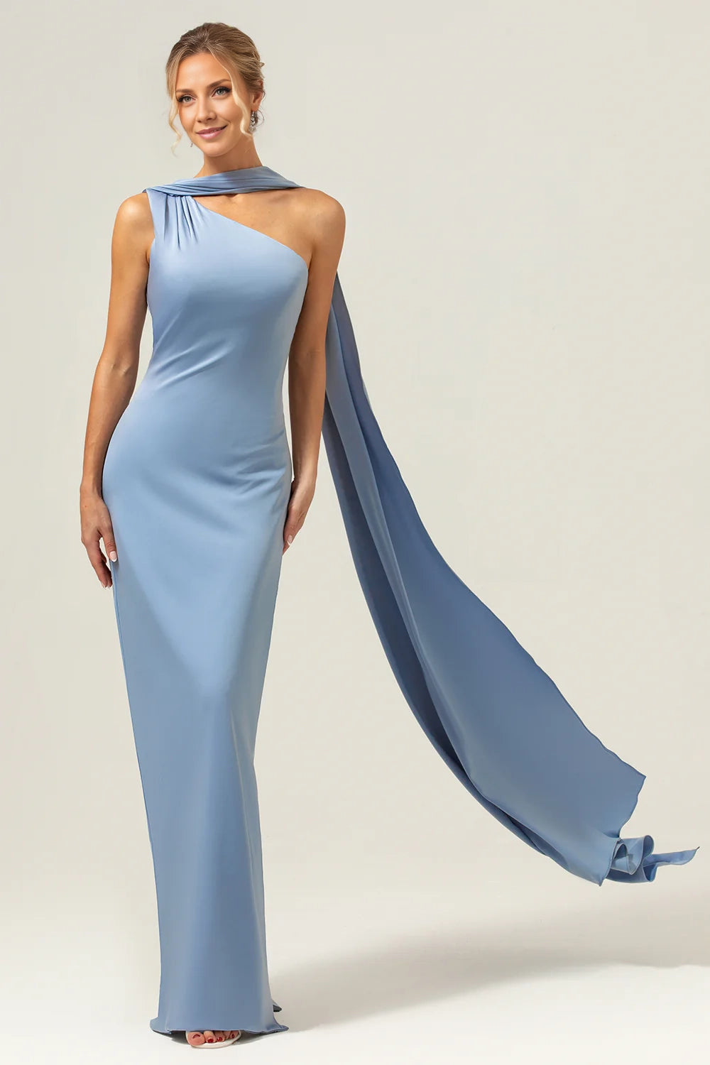 OKBBN Elegant Tight One Shoulder Ribbon Sleeveless Slimming Bridesmaid Dresses