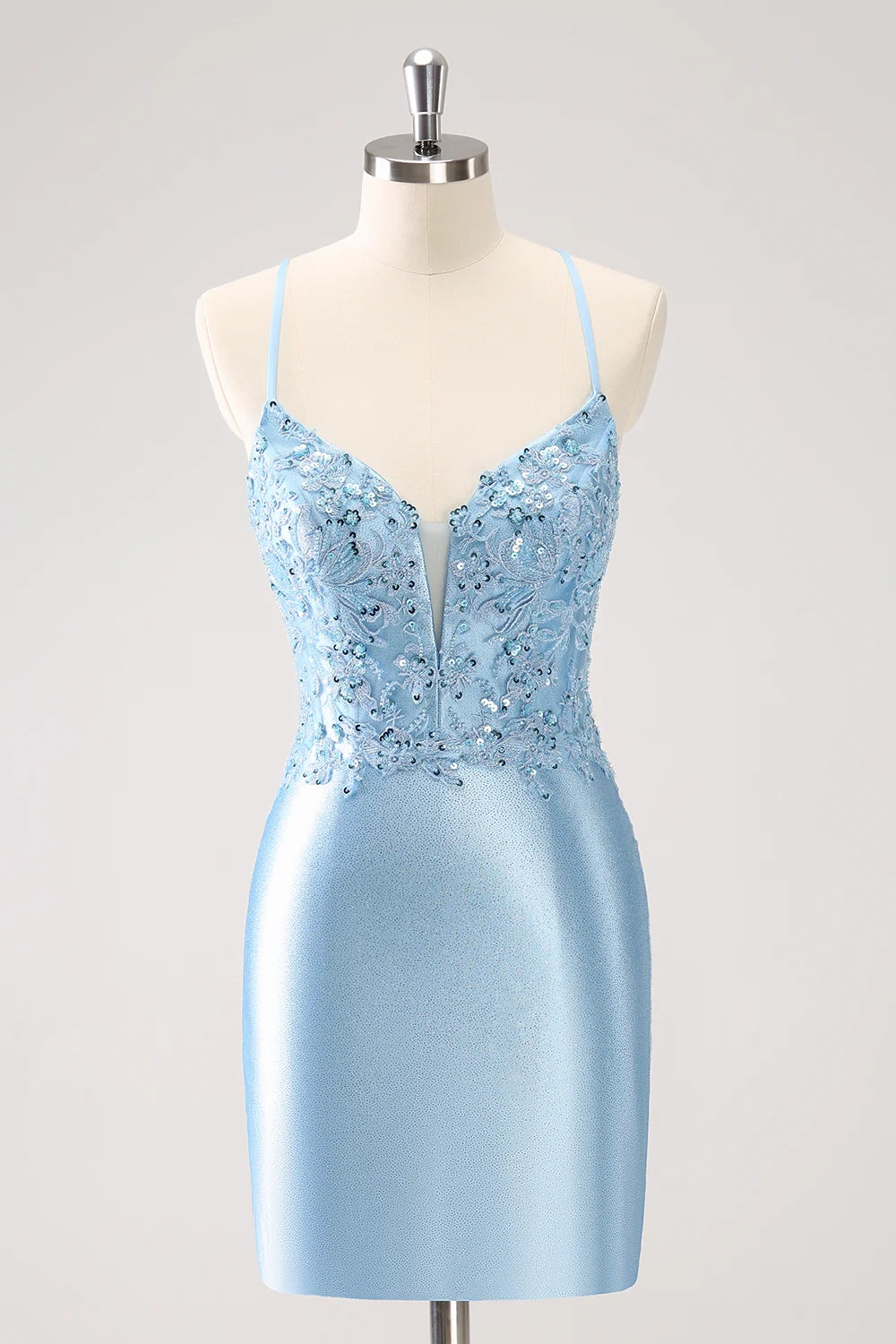 OKBBN Elegant Tight Strap Back Shining Stickers Short Homecoming Dresses