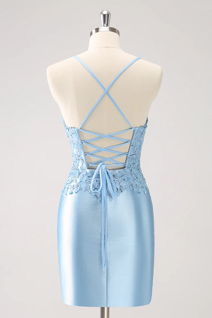 OKBBN Elegant Tight Strap Back Shining Stickers Short Homecoming Dresses