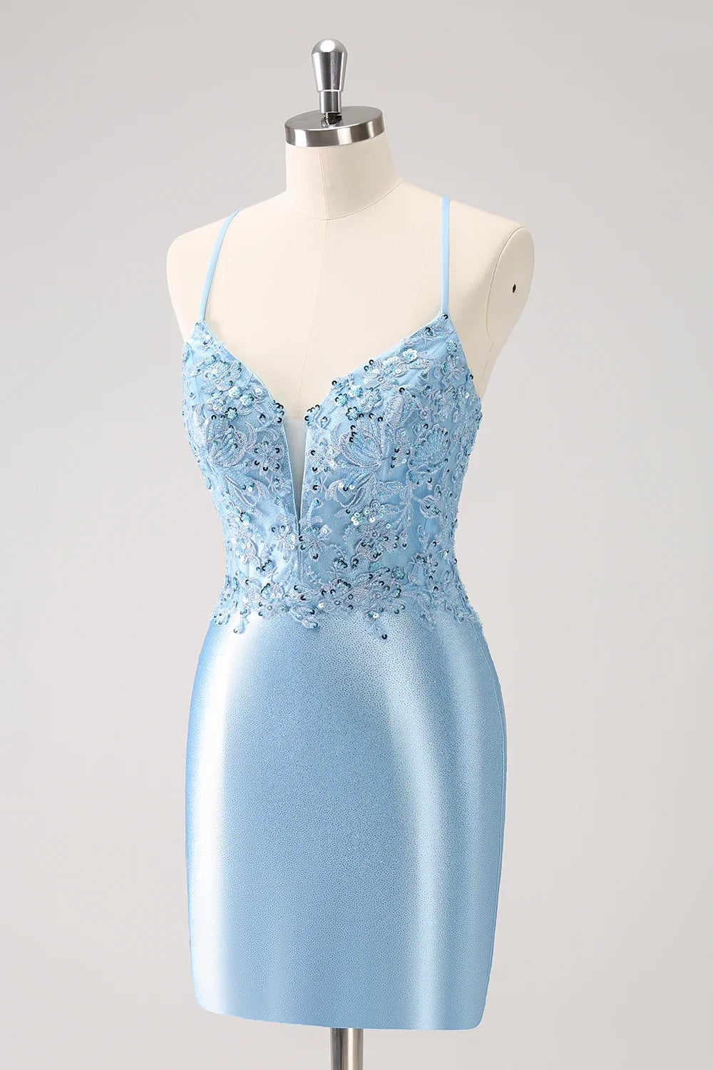 OKBBN Elegant Tight Strap Back Shining Stickers Short Homecoming Dresses
