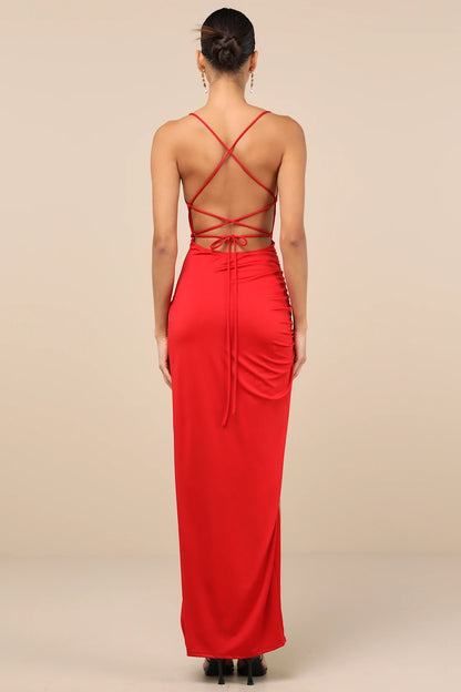 OKBBN Elegant Tight Strap Slimming Thin Shoulder Strap Split Homecoming Dresses