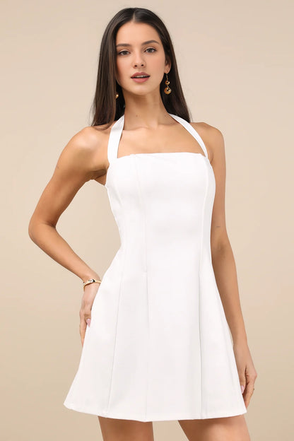 OKBBN Elegant Twisted Pair Knitted Neck Hanging Mini Homecoming Dresses