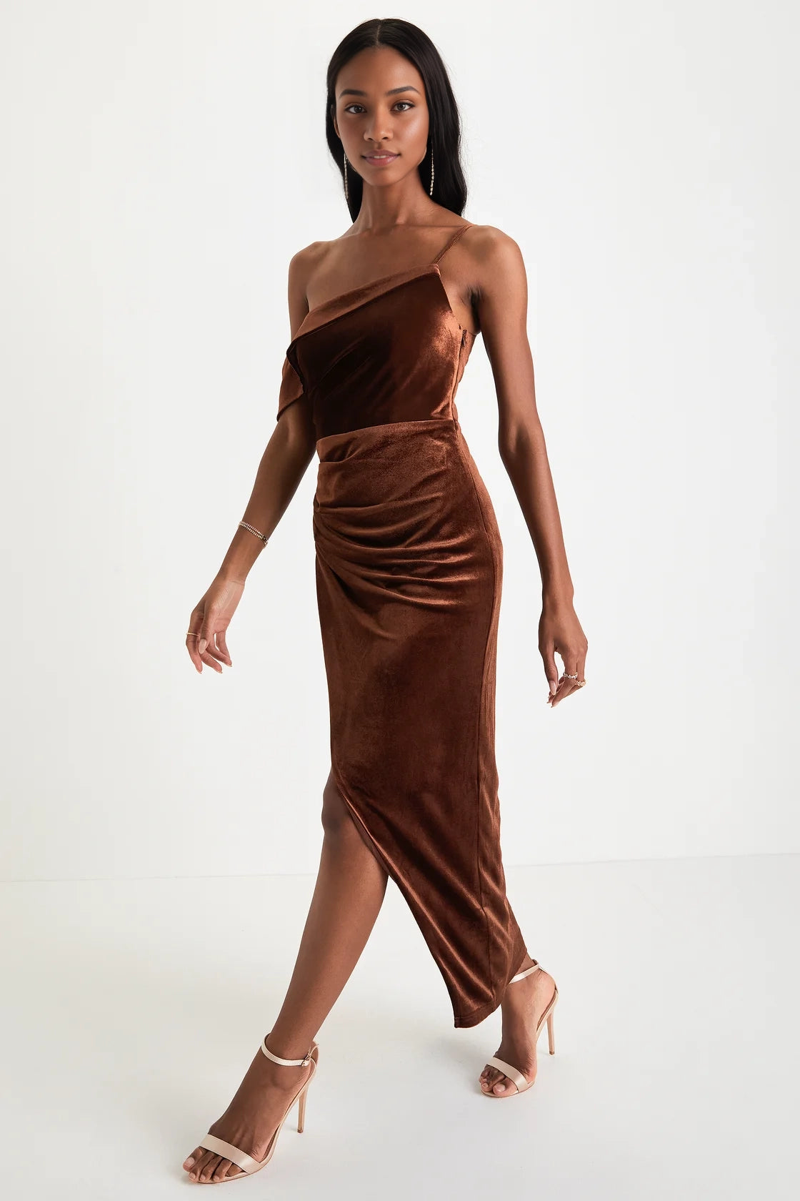 OKBBN Elegant Velvet Asymmetric Tulip Medium Length Homecoming Dresses