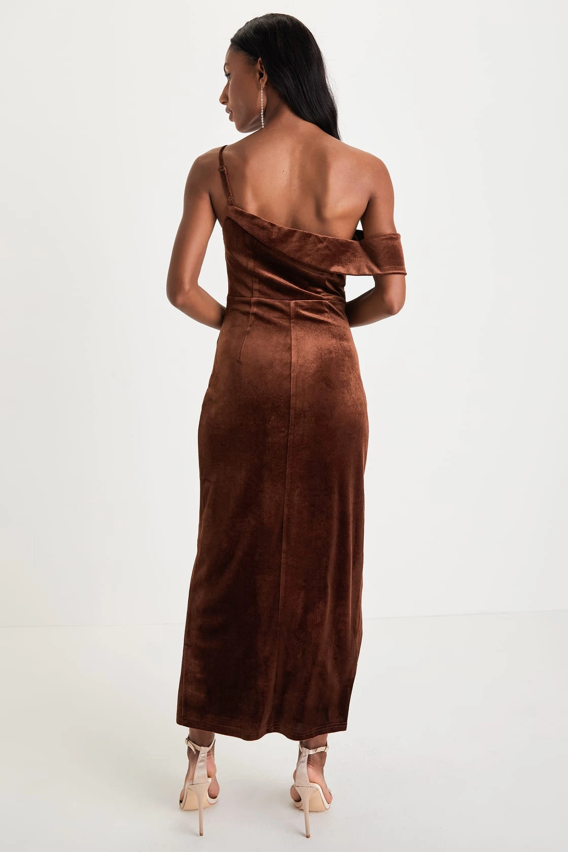 OKBBN Elegant Velvet Asymmetric Tulip Medium Length Homecoming Dresses