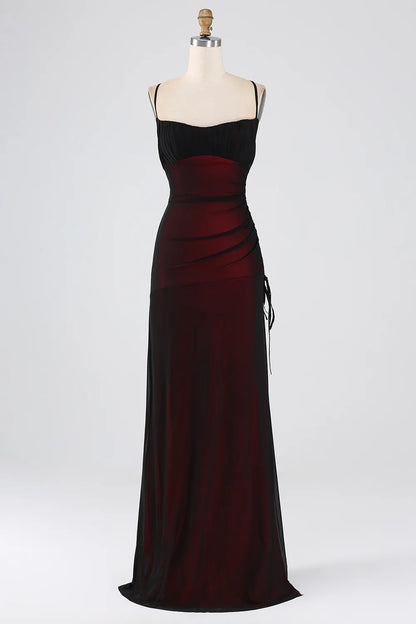 OKBBN Elegant Wrinkle Tight Strap Long Back Strap Slimming Bridesmaid Dresses