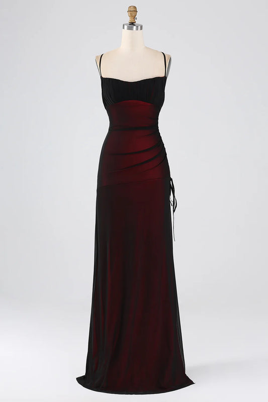 OKBBN Elegant Wrinkle Tight Strap Long Back Strap Slimming Bridesmaid Dresses