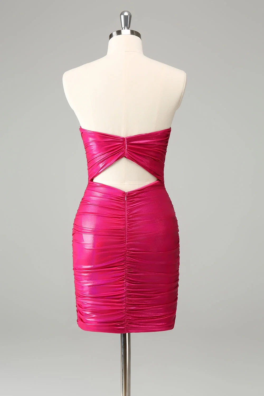 OKBBN Elegant Wrinkled Shoulder Tight Lock Hole Short Homecoming Dresses