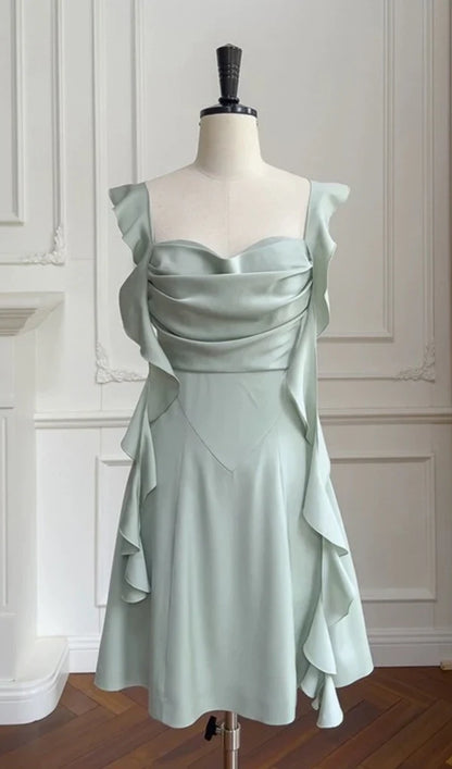 OKBBN Elegant and Beautiful A-line Satin Mini Ruffle Homecoming Dresses