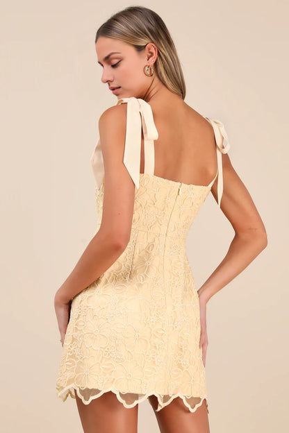 OKBBN Embroidered Lace Mini Transparent Woven Eugen High Waist A-line Homecoming Dresses
