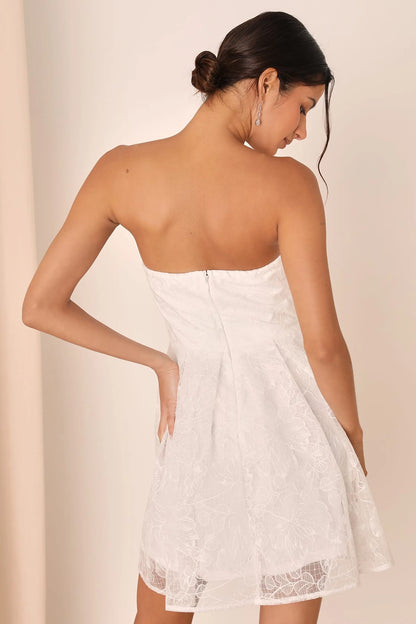 OKBBN Embroidered Off Shoulder sheer mini floral embroidery heart-shaped neckline tight corset Homecoming Dresses