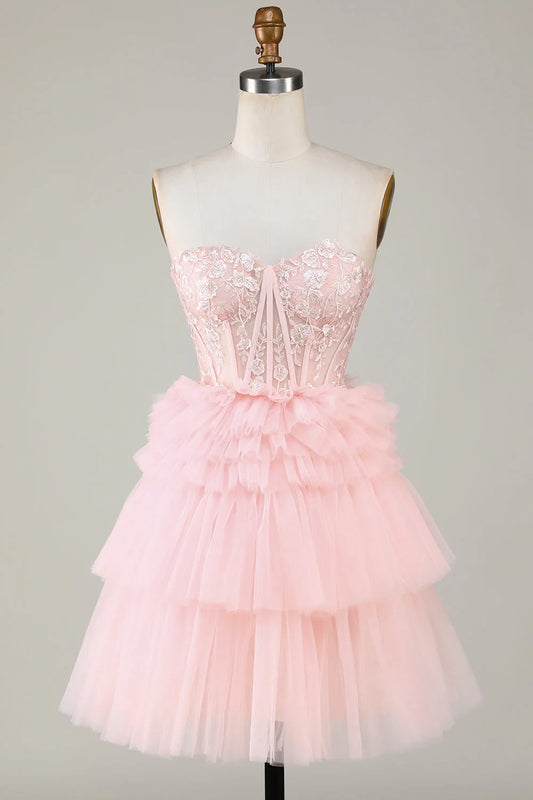 OKBBN Fashion A-line Sweetheart Layered Ruffle Short Homecoming Dresses