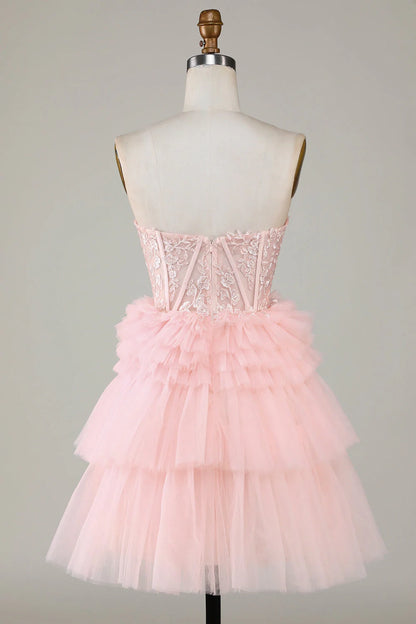 OKBBN Fashion A-line Sweetheart Layered Ruffle Short Homecoming Dresses