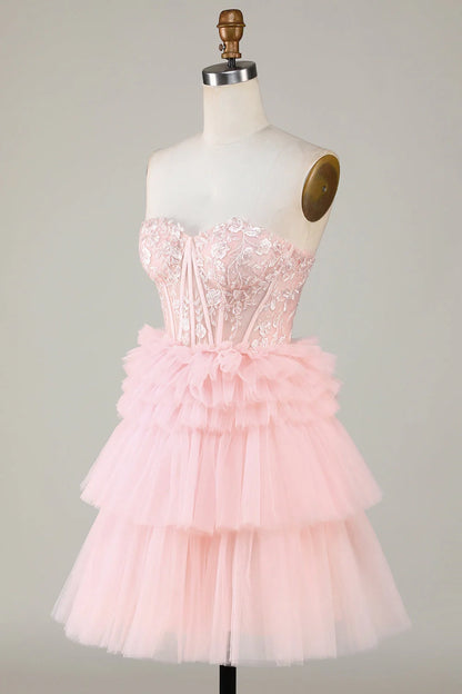 OKBBN Fashion A-line Sweetheart Layered Ruffle Short Homecoming Dresses