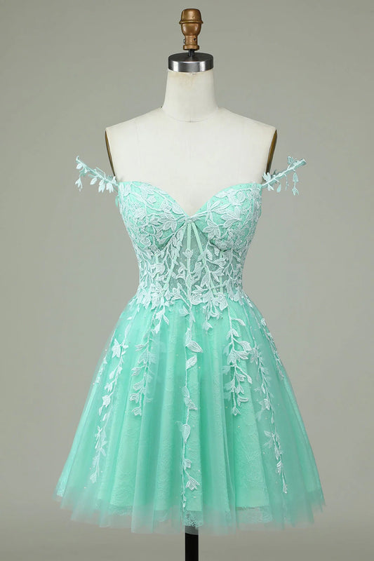 OKBBN Fashion A-line Thin Shoulder Strap Stickers Short Homecoming Dresses