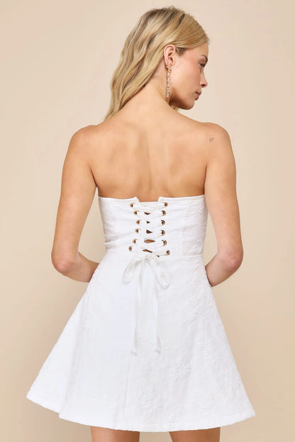 OKBBN Lightweight Flower Jacquard Off Shoulder Strap Mini Straight Collar Off Shoulder Tight corset Waist Homecoming Dresses