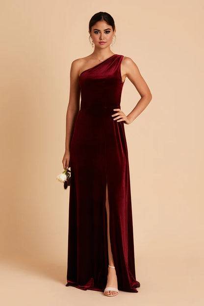 OKBBN Noble and Elegant Velvet One Shoulder Collar Tight corset with Front Openings Prom Dresses