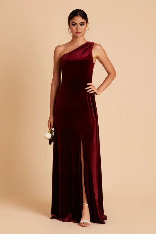 OKBBN Noble and Elegant Velvet One Shoulder Collar Tight corset with Front Openings Prom Dresses