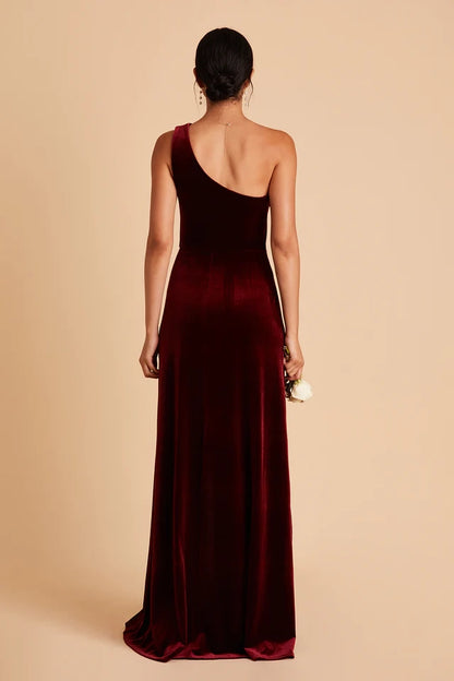 OKBBN Noble and Elegant Velvet One Shoulder Collar Tight corset with Front Openings Prom Dresses