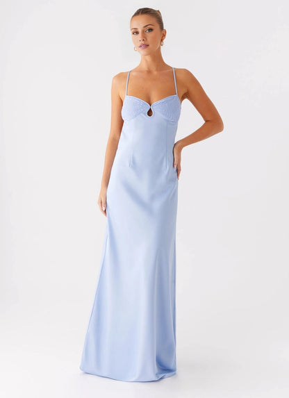 OKBBN Romantic and Avant garde Heart Collar Lock Eye Front Lace Satin Prom Dresses