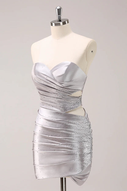OKBBN Shining Slimming Off Shoulder Beaded Short Tight Homecoming Dresses