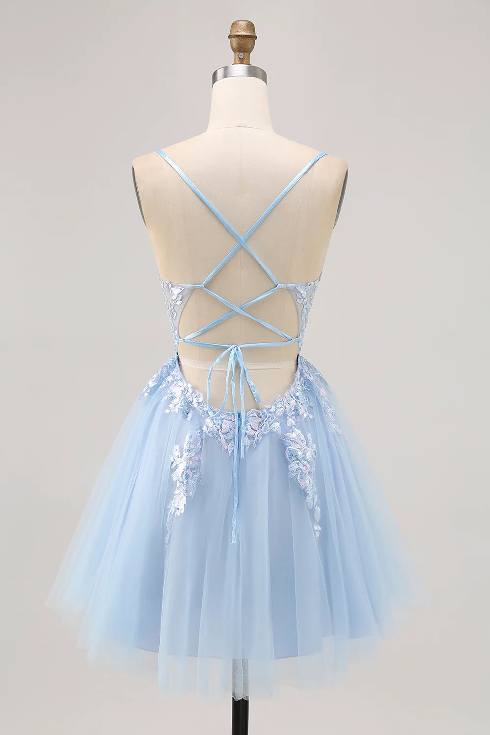 OKBBN Shiny A-line Thin Shoulder Strap with Glitter Stickers Short Homecoming Dresses