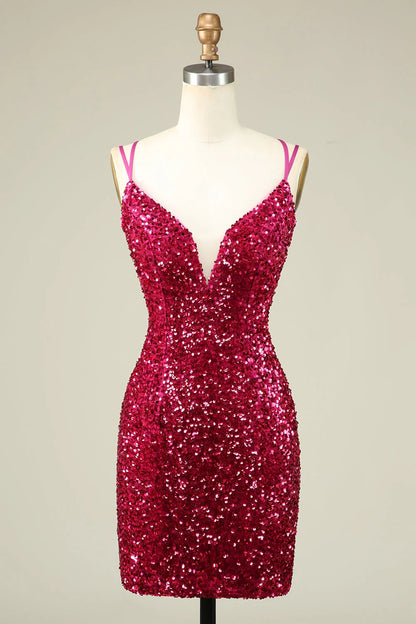 OKBBN Shiny Fashion Thin Shoulder Strap Glitter Tight Homecoming Dresses