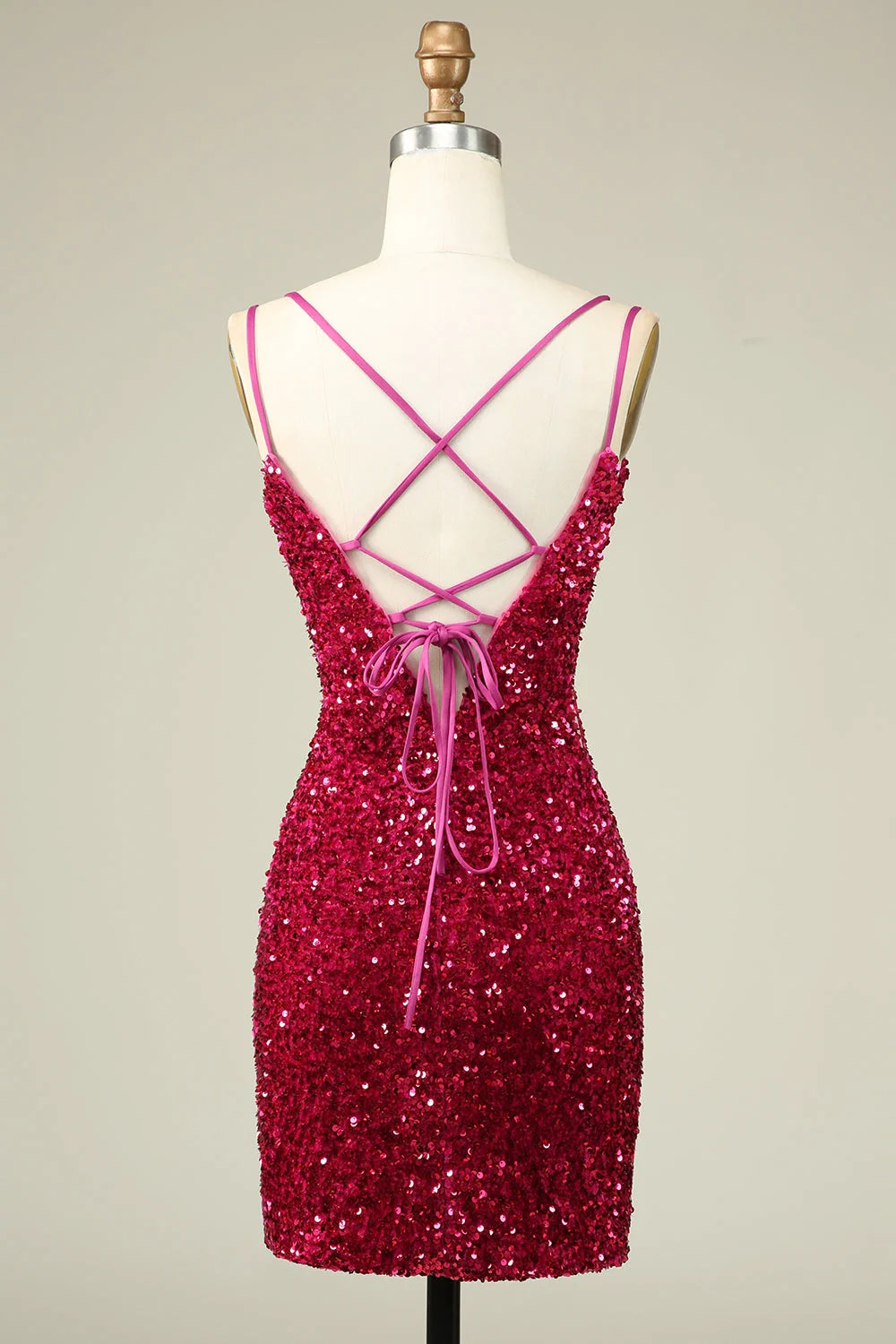 OKBBN Shiny Fashion Thin Shoulder Strap Glitter Tight Homecoming Dresses