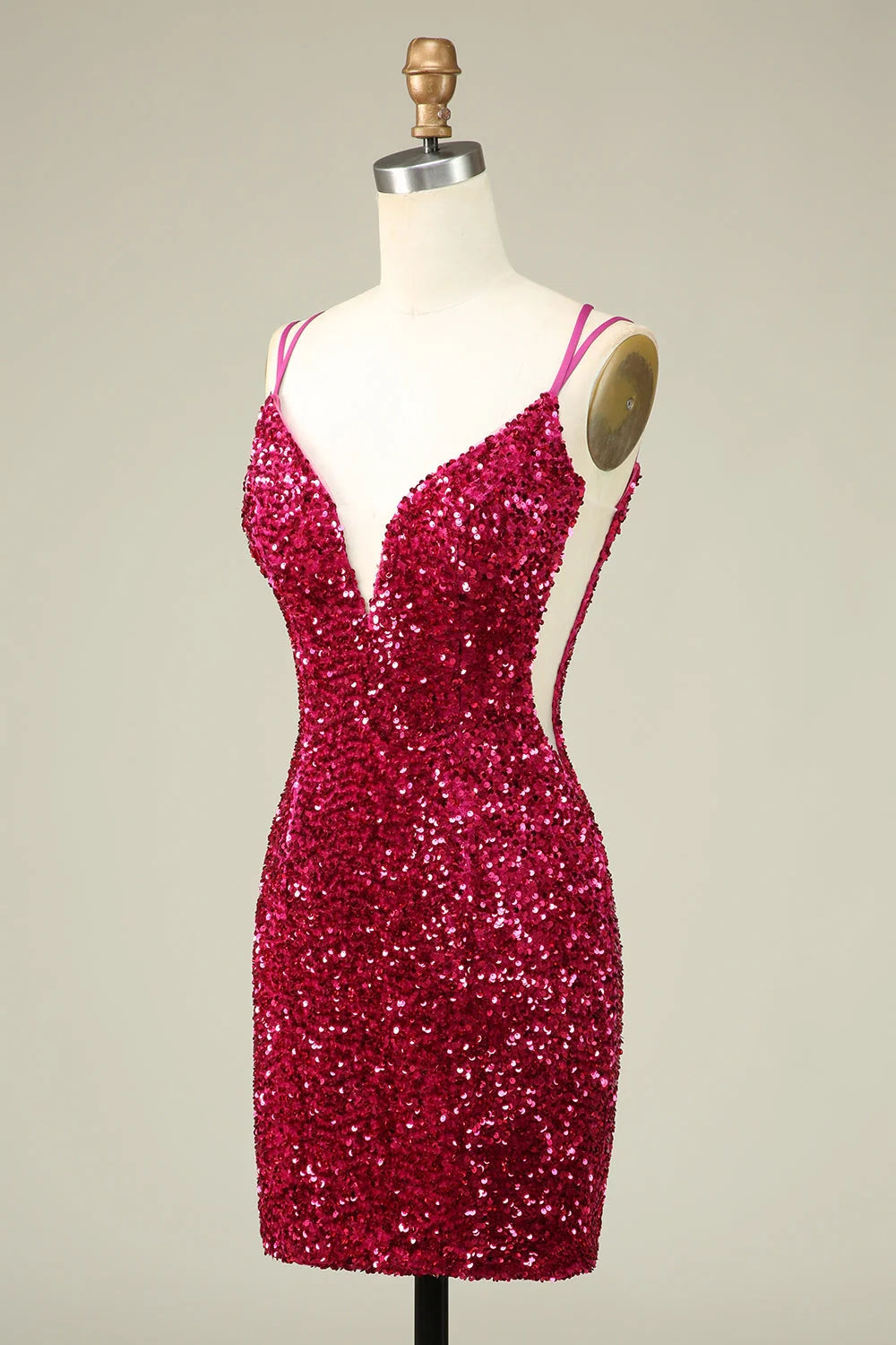 OKBBN Shiny Fashion Thin Shoulder Strap Glitter Tight Homecoming Dresses