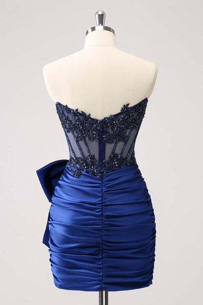 OKBBN Shiny Off Shoulder Beaded Lace Tight Short Homecoming Dresses