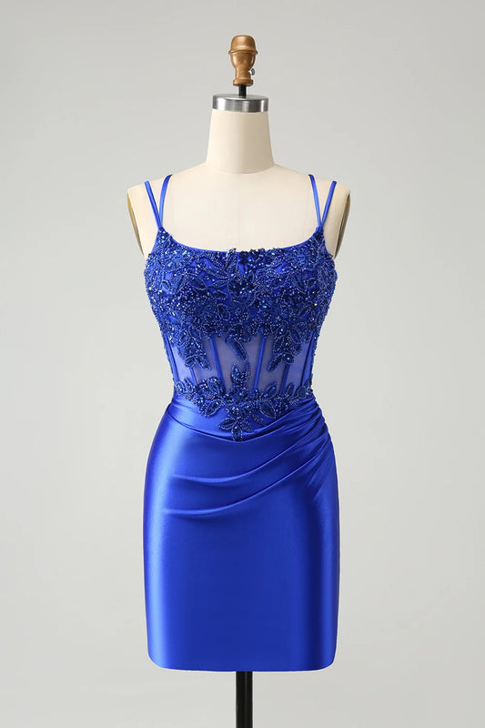 OKBBN Shiny Tight corset Beads Flower Tight Short Homecoming Dresses